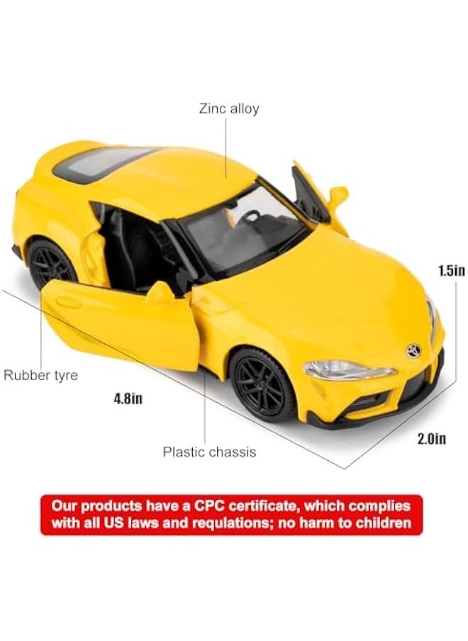 1/36 Toyota Supra Alloy Model Car with Pull Back Function Toy Car for Collecting and Decorating Model Toys, Car Gifts for Boys and Girls (Yellow)