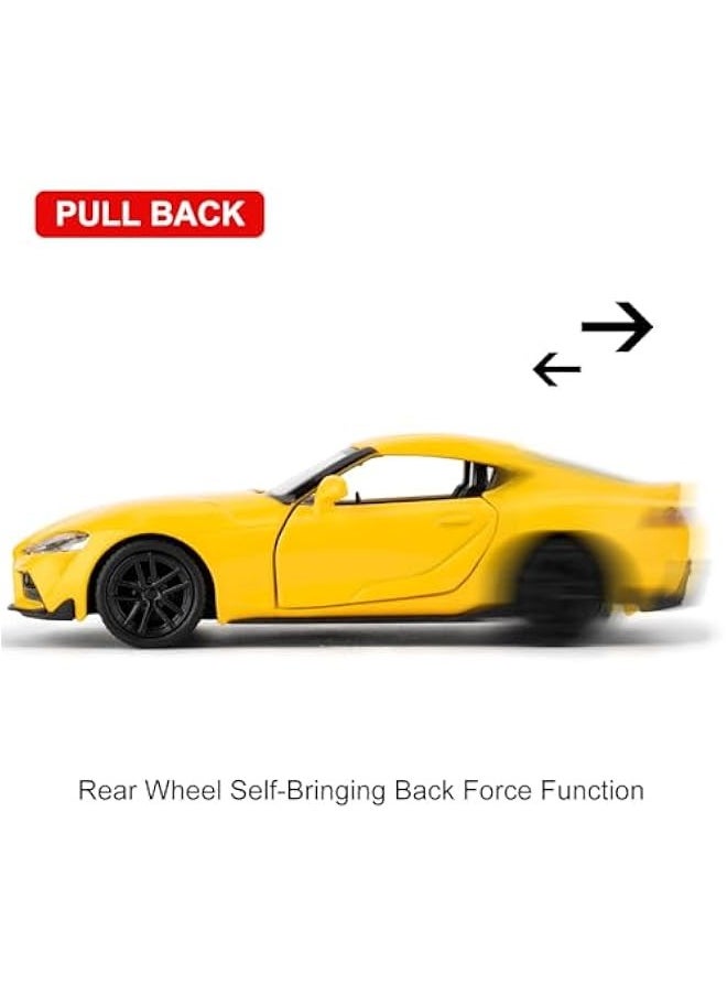 1/36 Toyota Supra Alloy Model Car with Pull Back Function Toy Car for Collecting and Decorating Model Toys, Car Gifts for Boys and Girls (Yellow)