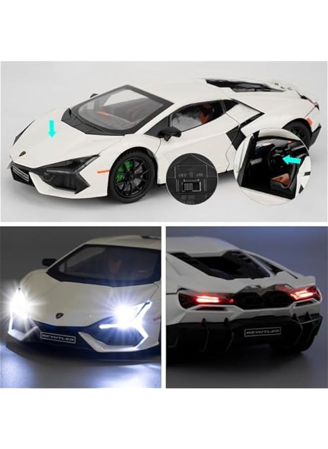 Lamborghini Reventon Toy Car, 1/24 Diecast Model Car with Sound, Light and Pullback, Collector Model Car, Gift for Children (White)