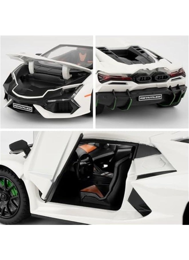 Lamborghini Reventon Toy Car, 1/24 Diecast Model Car with Sound, Light and Pullback, Collector Model Car, Gift for Children (White)