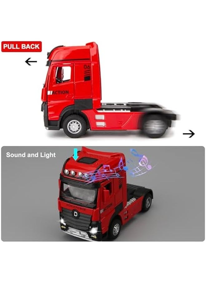 Container Truck Toy Car，Collectible Transport Vehicle Model Car with Lights and Sounds，Pull Back Diecast Toy Gift for Chirdren Red