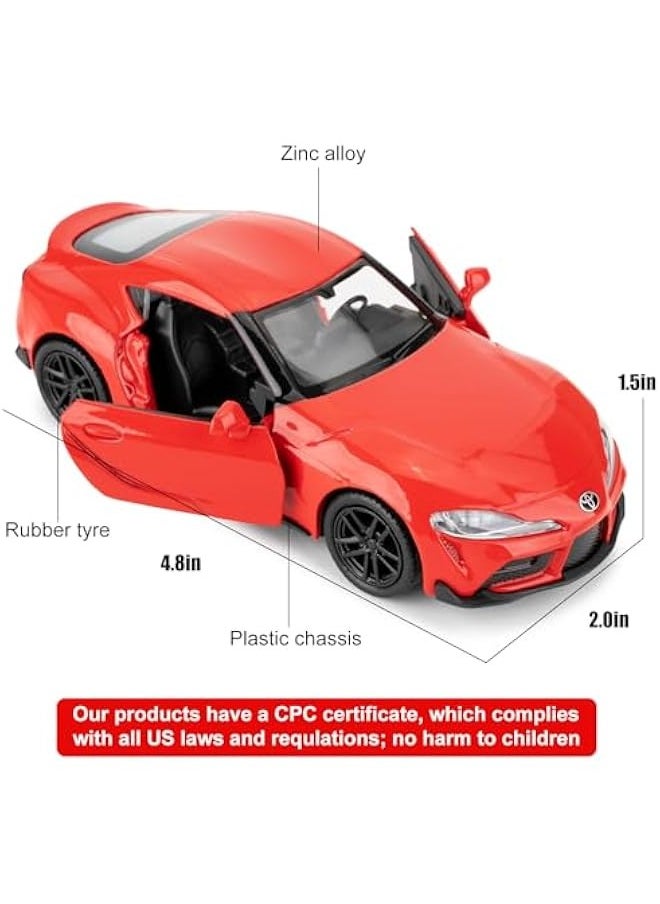 1/36 Toyota Supra Alloy Model Car with Pull Back Function Toy Car for Collecting and Decorating Model Toys, Car Gifts for Boys and Girls (Red)