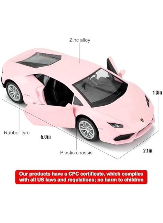 1/36 Scale Lamborghini Huracan LP610-4 Casting Car Model, Zinc Alloy Toy Car for Kids, Pull Back Vehicles Toy Car for Toddlers Kids Boys Girls Gift (Pink)