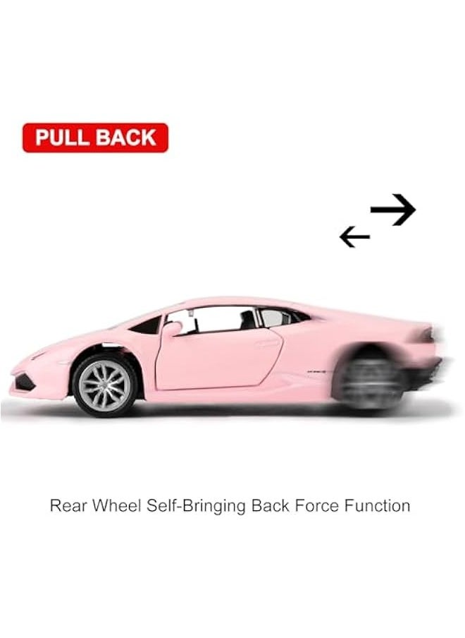 1/36 Scale Lamborghini Huracan LP610-4 Casting Car Model, Zinc Alloy Toy Car for Kids, Pull Back Vehicles Toy Car for Toddlers Kids Boys Girls Gift (Pink)