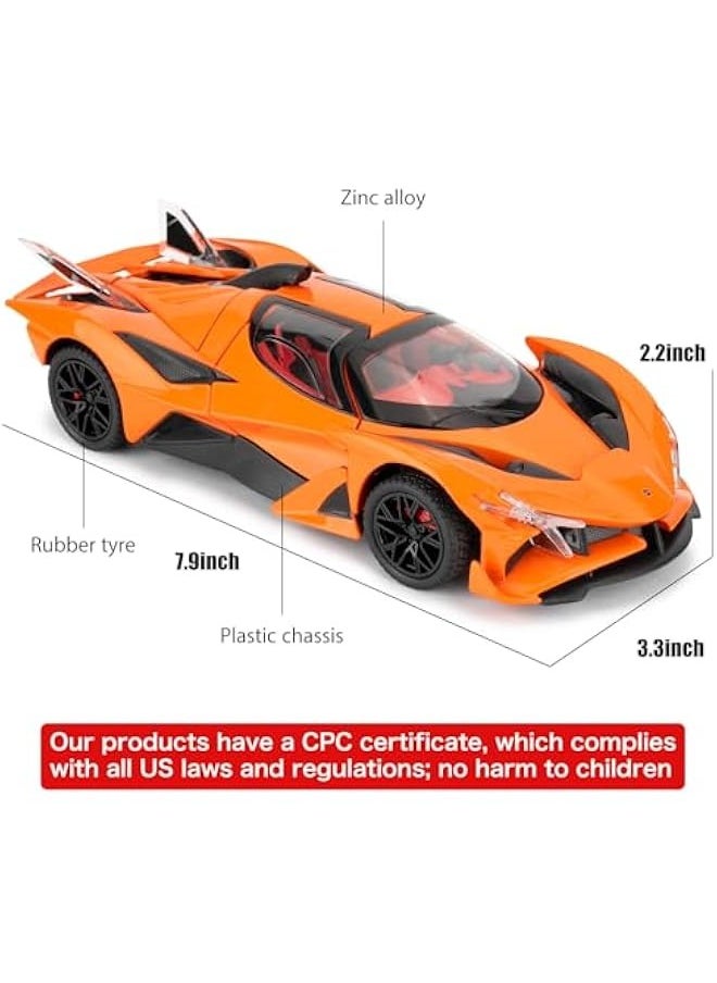 1/24 Apollo evo Alloy Model Car, Toy Car with Pull Back Function, Toy Car with Sound and Bright Lights, Suitable Collectible Model Toys, Gifts for Boys and Girls (Orange)