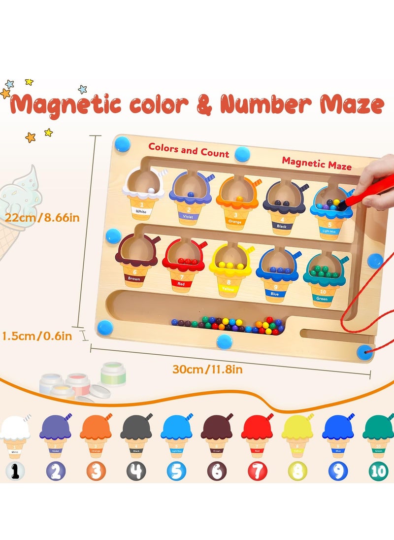 Magnetic Color and Number Maze - Toddler Toys for 3 4 5 Year Old, Wooden Color Matching & Counting Puzzle Board-Toddler Fine Motor Skills Learning Toys Holiday & Birthday Gifts for Kids