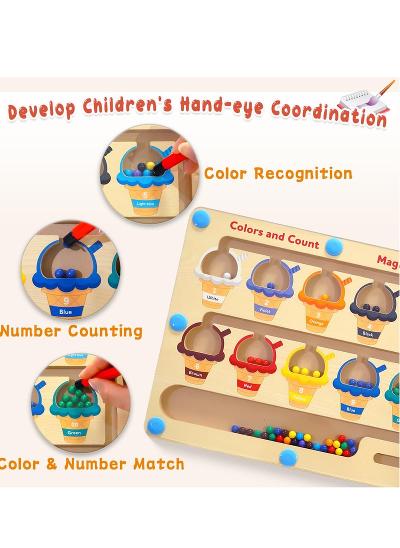 Magnetic Color and Number Maze - Toddler Toys for 3 4 5 Year Old, Wooden Color Matching & Counting Puzzle Board-Toddler Fine Motor Skills Learning Toys Holiday & Birthday Gifts for Kids