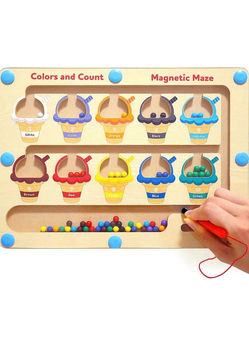 Magnetic Color and Number Maze - Toddler Toys for 3 4 5 Year Old, Wooden Color Matching & Counting Puzzle Board-Toddler Fine Motor Skills Learning Toys Holiday & Birthday Gifts for Kids