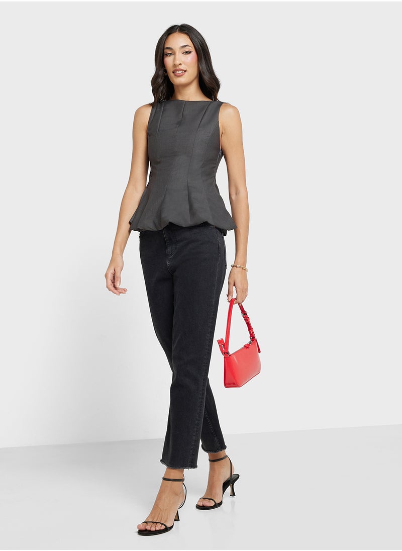 Woven Peplum Blouse