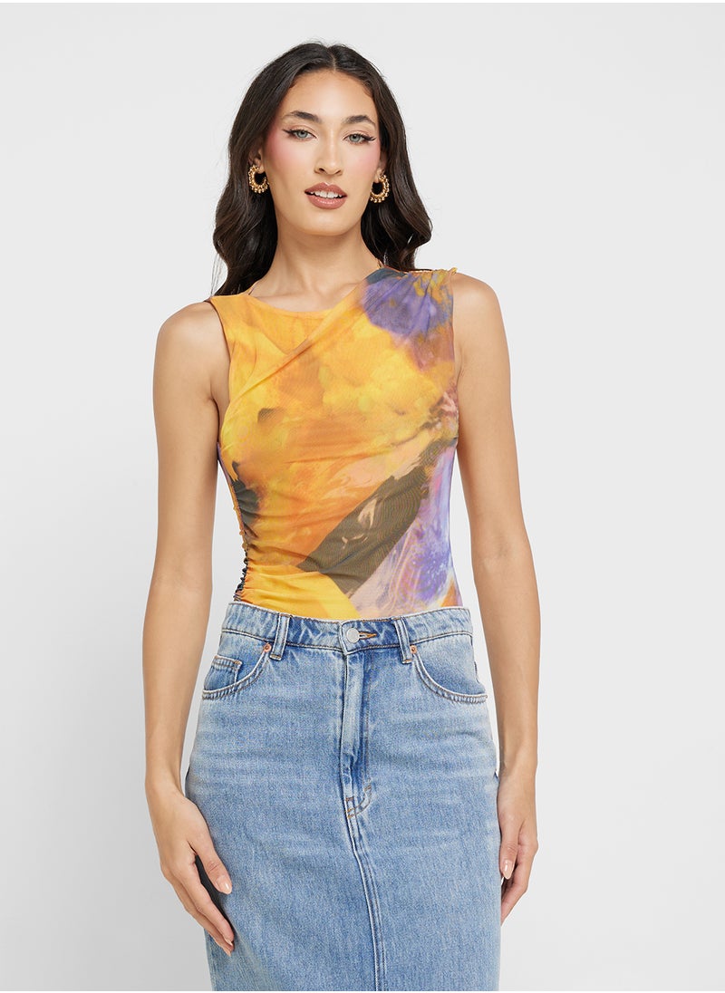 Mesh Abstract Print Bodysuit