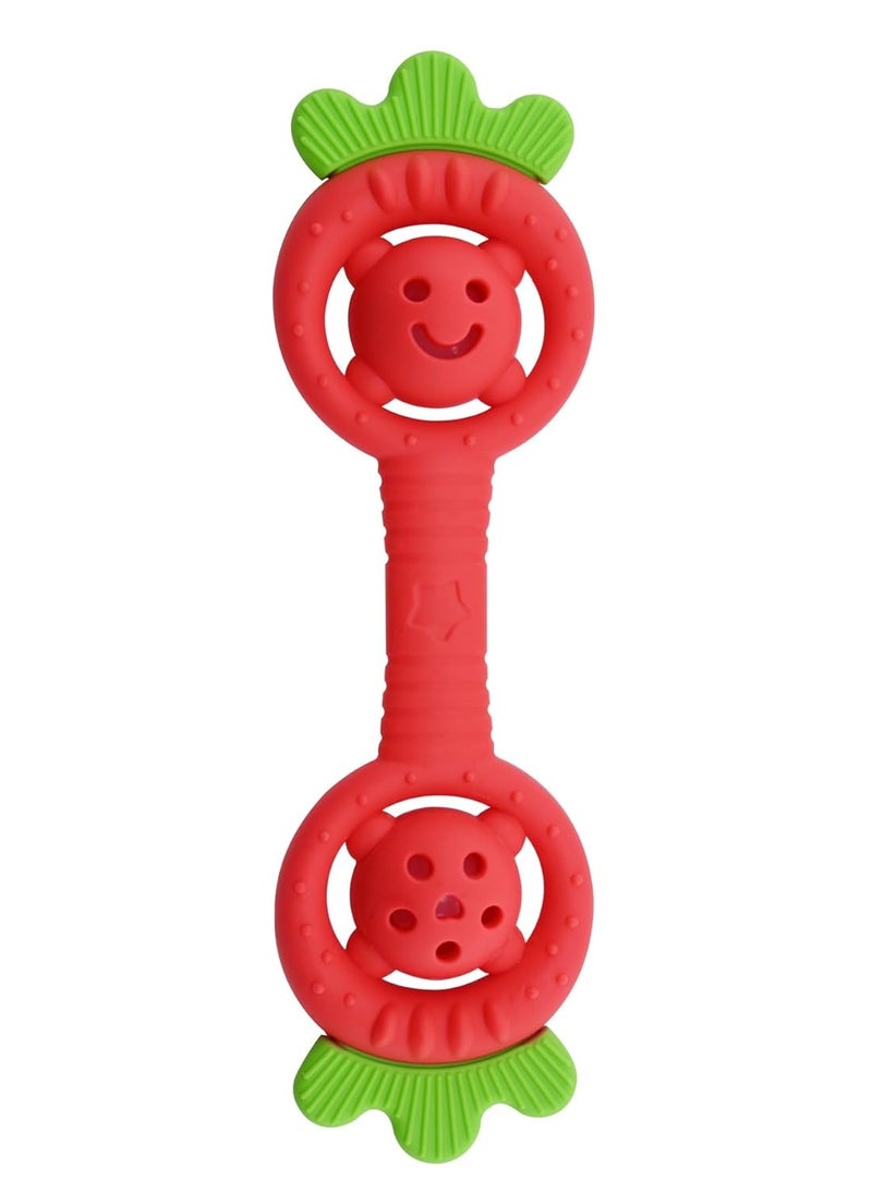 Baby Strawberry Food Rattle Teether Food Grade Silicone Teething Stick Soothing Toy Chewing Music (Red)