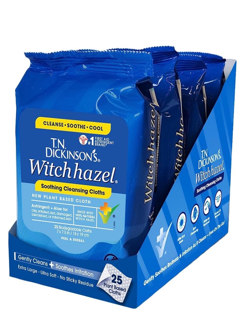 T.N. Dickinson's Witch Hazel Soothing MultiUse Cleansing Cloth, 4 Pack, 25 Cloths Per Pack,white