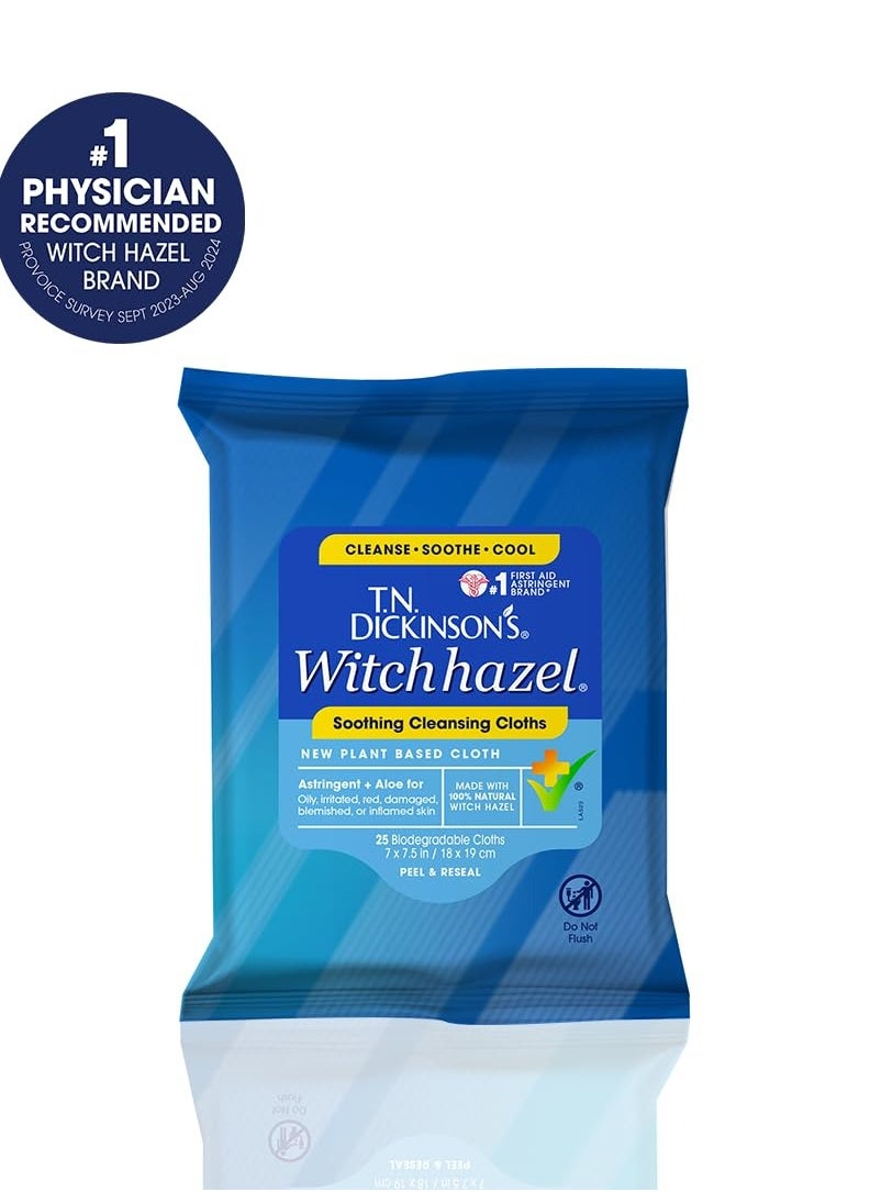 T.N. Dickinson's Witch Hazel Soothing MultiUse Cleansing Cloth, 4 Pack, 25 Cloths Per Pack,white