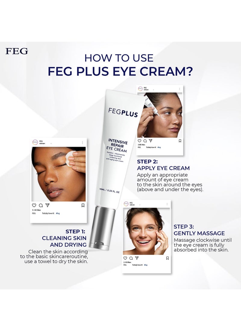 FEGPLUS Anti-Aging Eye Cream with HA & 15% Niacinamide, Eliminate Wrinkles, Eye Bags, Dark Circles, Puffiness,.. UVA & UVB Protection | The best eye cream made in the USA (20ml)