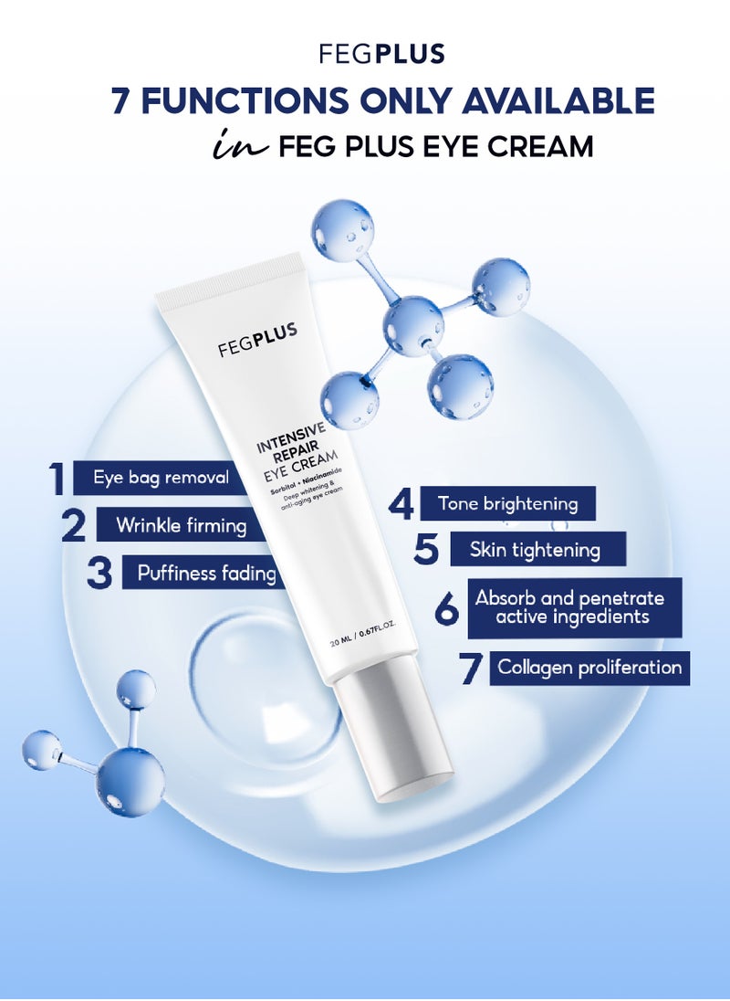 FEGPLUS Anti-Aging Eye Cream with HA & 15% Niacinamide, Eliminate Wrinkles, Eye Bags, Dark Circles, Puffiness,.. UVA & UVB Protection | The best eye cream made in the USA (20ml)