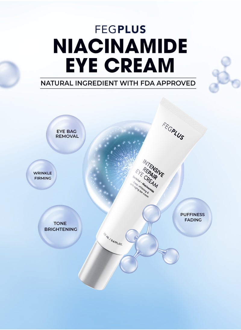 FEGPLUS Anti-Aging Eye Cream with HA & 15% Niacinamide, Eliminate Wrinkles, Eye Bags, Dark Circles, Puffiness,.. UVA & UVB Protection | The best eye cream made in the USA (20ml)