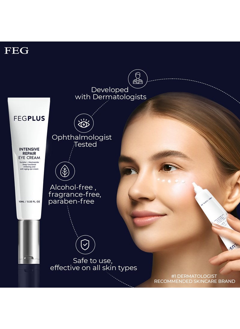 FEGPLUS Anti-Aging Eye Cream with HA & 15% Niacinamide, Eliminate Wrinkles, Eye Bags, Dark Circles, Puffiness,.. UVA & UVB Protection | The best eye cream made in the USA (20ml)