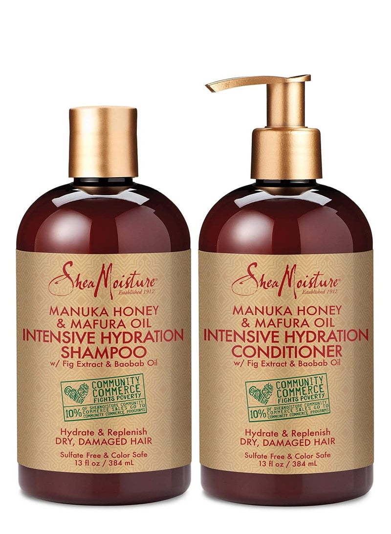 Shampoo and Conditioner Set, Manuka Honey, Mafura Oil, Baobab Oil & Fig Extract, Hydrate + Replenish, Vitamin C, Sulfate Free & Hair Color Safe, Deep Conditioning, 13 Fl Oz Ea