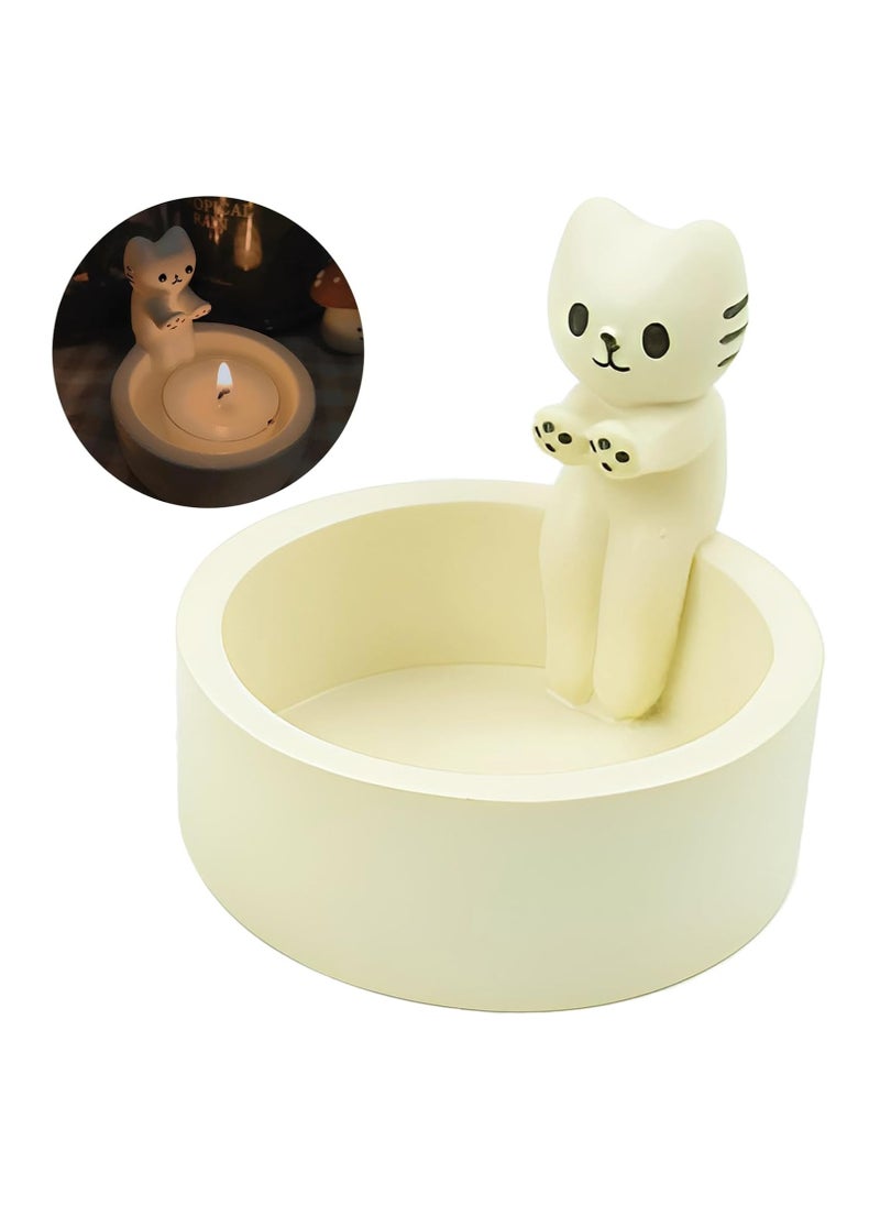 Cat Candle Holder Paw Warmer Cartoon Kitten Candle Holder Cute Cat Scented Small Mini Tea Light Candle Holder Cat Decoration Cat Lover Gift for Girls Women (White)