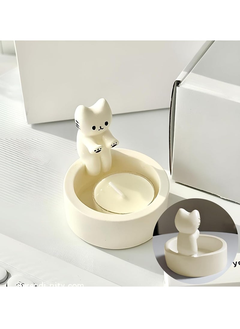 Cat Candle Holder Paw Warmer Cartoon Kitten Candle Holder Cute Cat Scented Small Mini Tea Light Candle Holder Cat Decoration Cat Lover Gift for Girls Women (White)