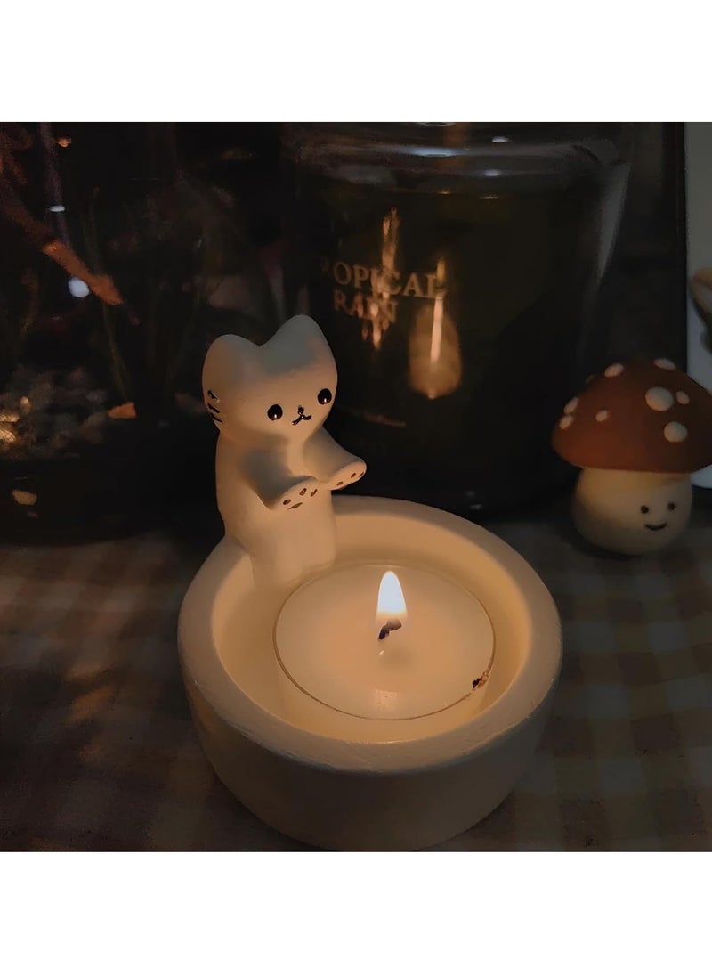 Cat Candle Holder Paw Warmer Cartoon Kitten Candle Holder Cute Cat Scented Small Mini Tea Light Candle Holder Cat Decoration Cat Lover Gift for Girls Women (White)