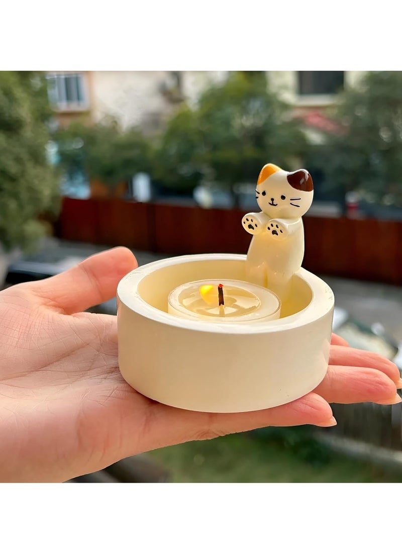 Cat Candle Holder Paw Warmer Cartoon Kitten Candle Holder Cute Cat Scented Small Mini Tea Light Candle Holder Cat Decoration Cat Lover Gift for Girls Women (Colorful Ears)