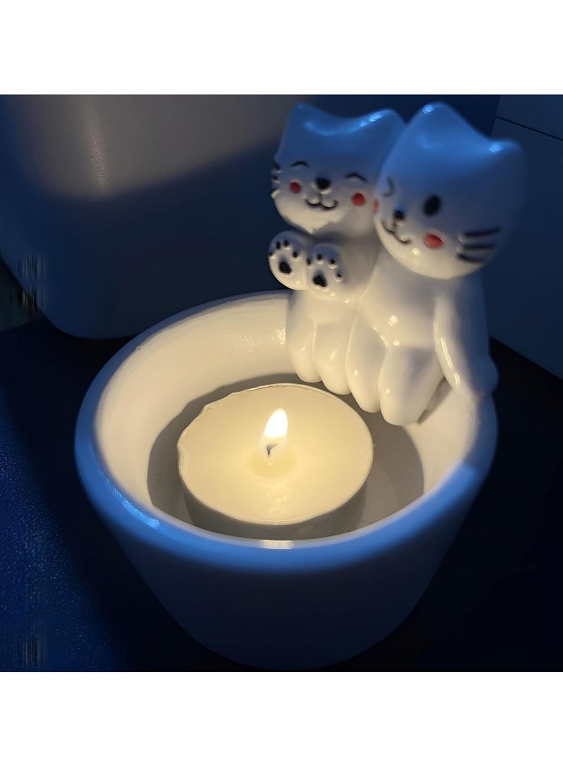 Cat Candle Holder Paw Warmer Cartoon Kitten Candle Holder Cute Cat Scented Small Mini Tea Light Candle Holder Cat Decoration Cat Lover Gift for Girls Women (Couple Cats)