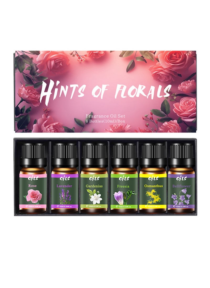 6x10ml Floral Essential Oil Set, Floral Fragrance Gift Set, Suitable For Diffuser, Humidifier, Diy Candle, Air Purifier（Blue Bell + Osmanthus + Freesia + Gardenia + Lavender + Rose）