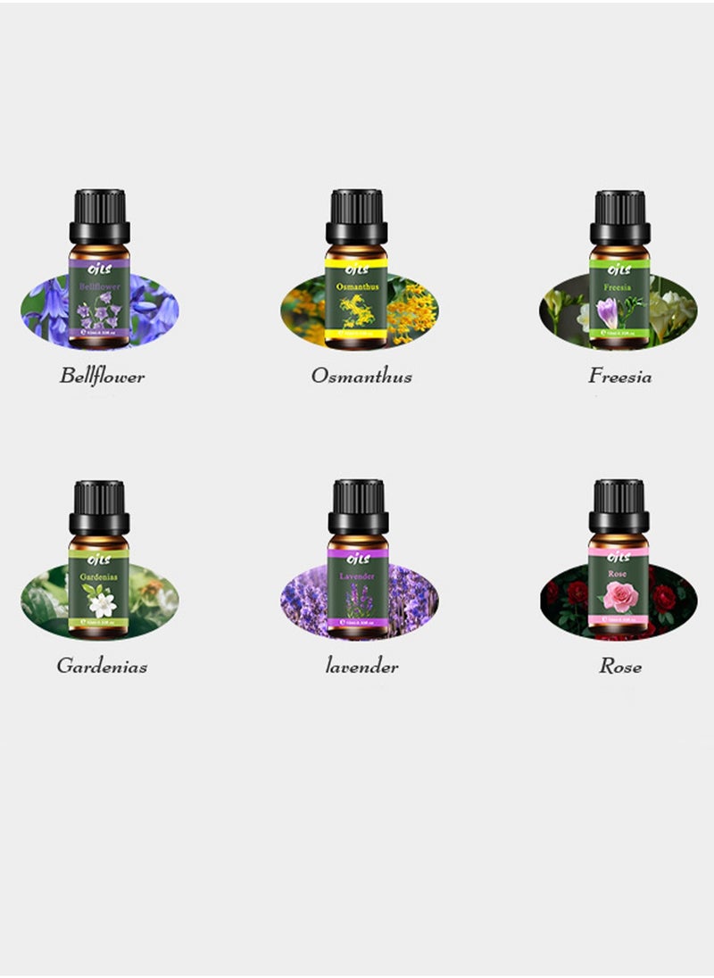 6x10ml Floral Essential Oil Set, Floral Fragrance Gift Set, Suitable For Diffuser, Humidifier, Diy Candle, Air Purifier（Blue Bell + Osmanthus + Freesia + Gardenia + Lavender + Rose）