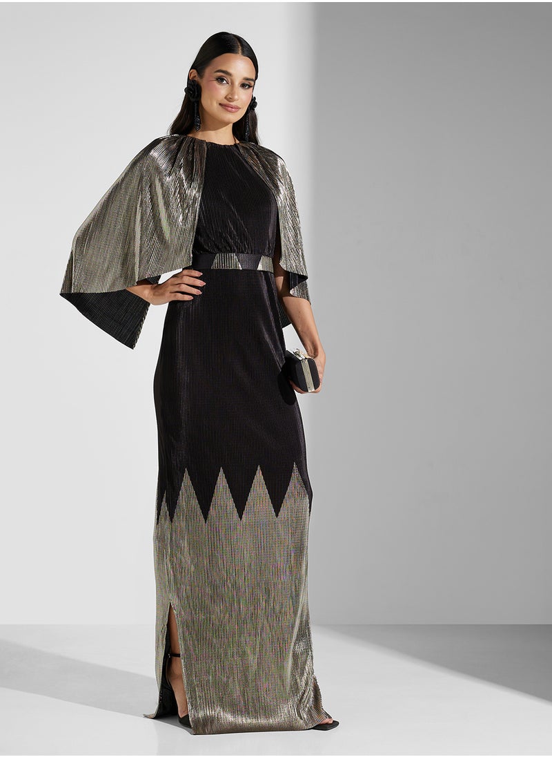 CAPE PLEATED MAXI DRESS