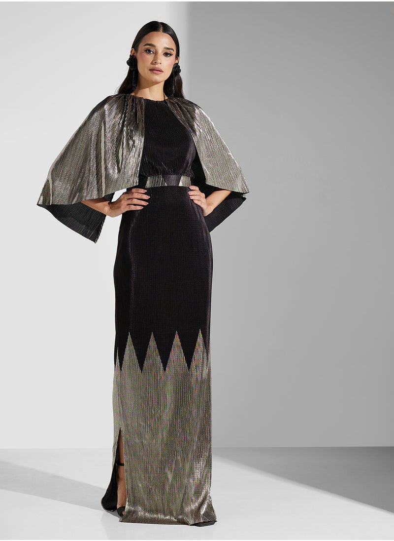 CAPE PLEATED MAXI DRESS