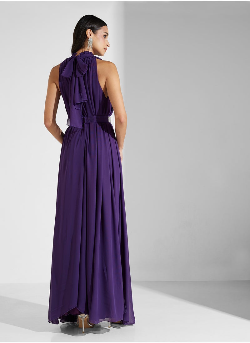 CHIFFON BELTED MAXI DRESS