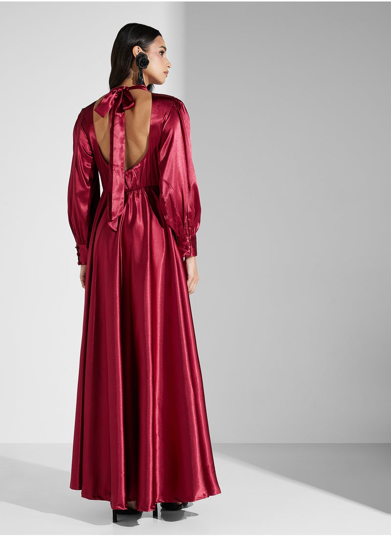 FULL SLEEVES SATIN MAXI DRESS