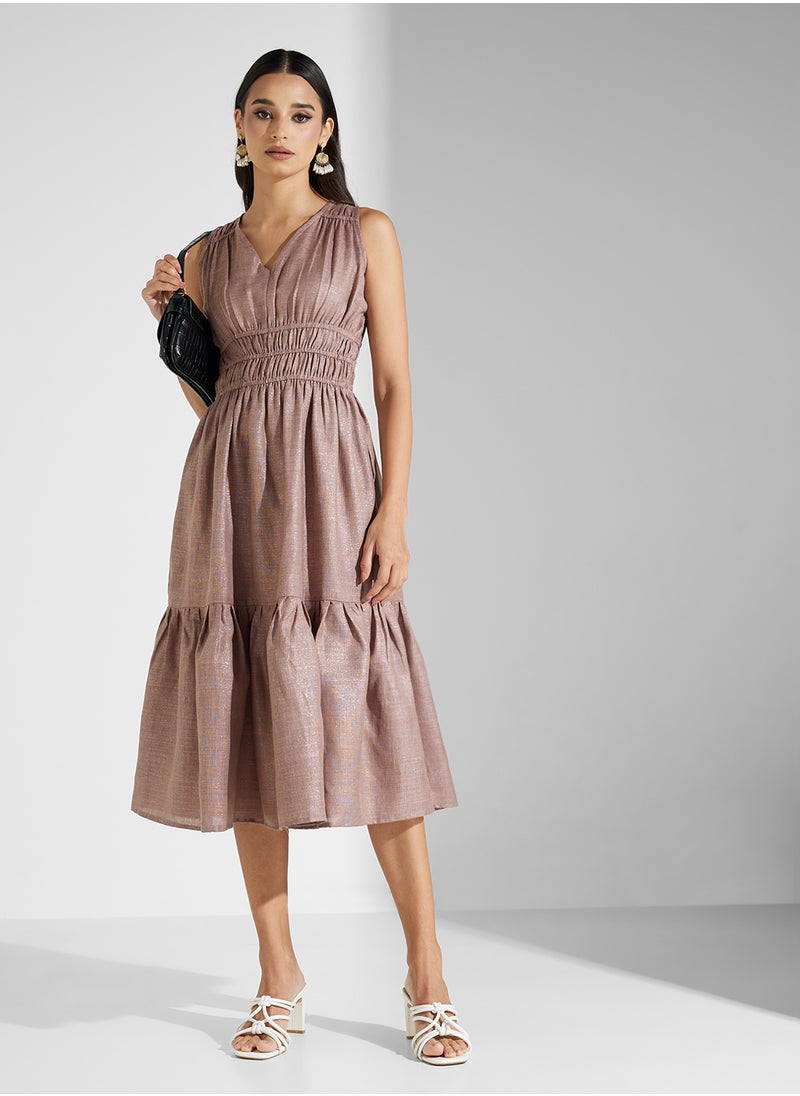 LINEN SHIMMER MIDI DRESS