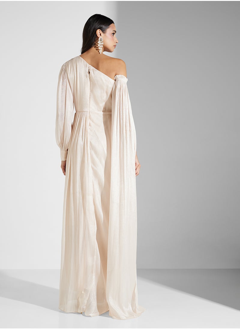 ONE SHOULDER SHIMMER MAXI DRESS