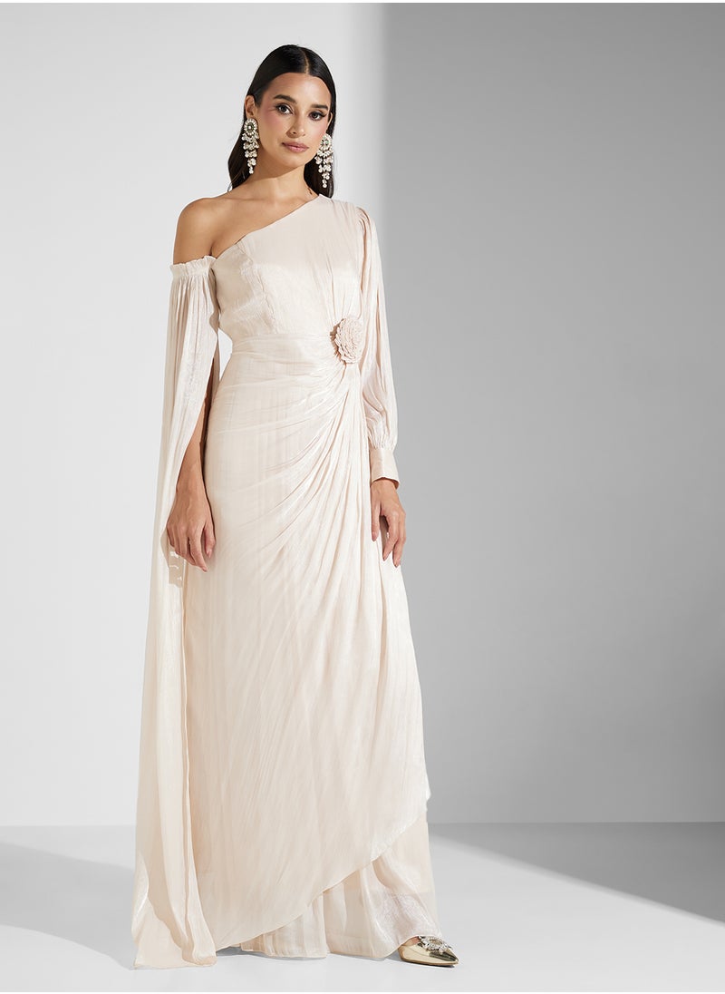 ONE SHOULDER SHIMMER MAXI DRESS