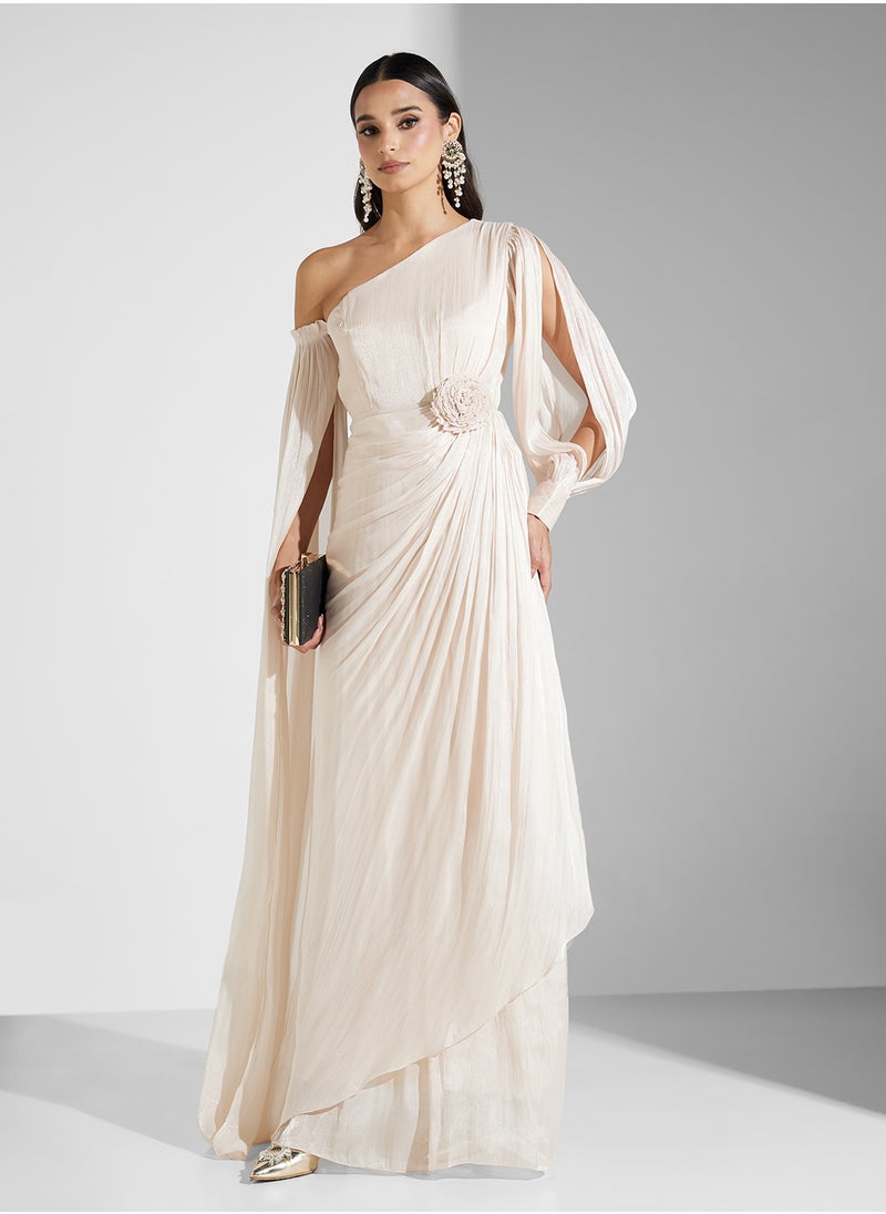 ONE SHOULDER SHIMMER MAXI DRESS