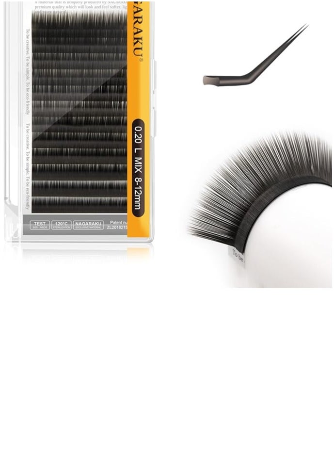 Eyelash Extension Professional Double Split Tip Individual False Lashes Supplies Eye Lashes Semi-Permanent U-shaped Design Charcoal More Softer 12 Rows（0.10mm  Curl 12-mm）