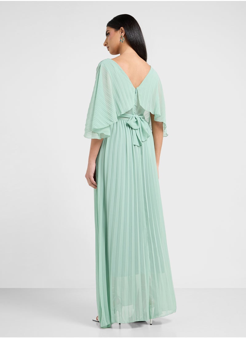 Pleated Dress With Batwing Sleeves