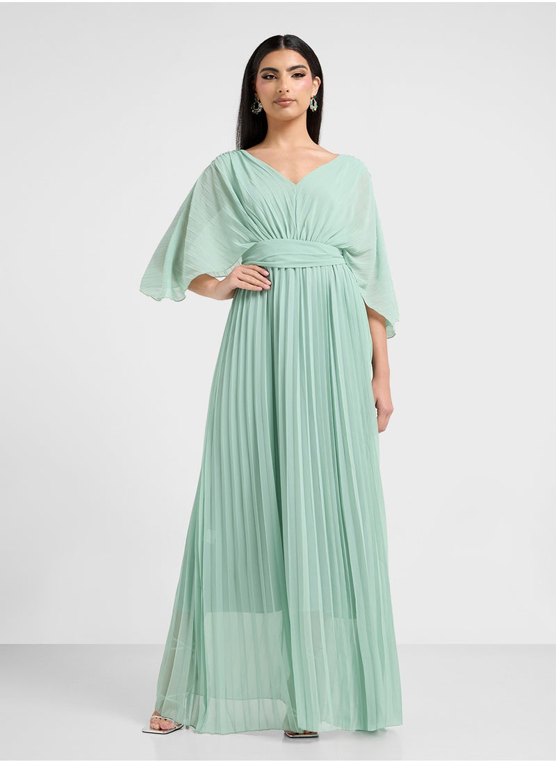 Pleated Dress With Batwing Sleeves