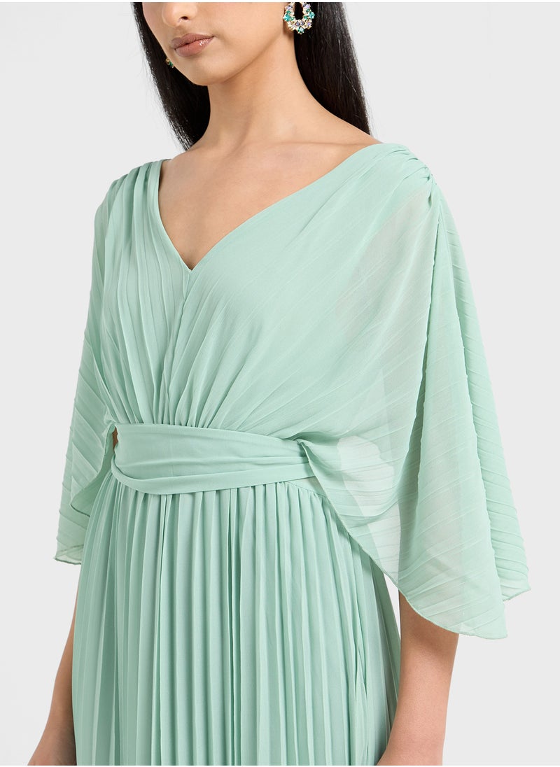 Pleated Dress With Batwing Sleeves