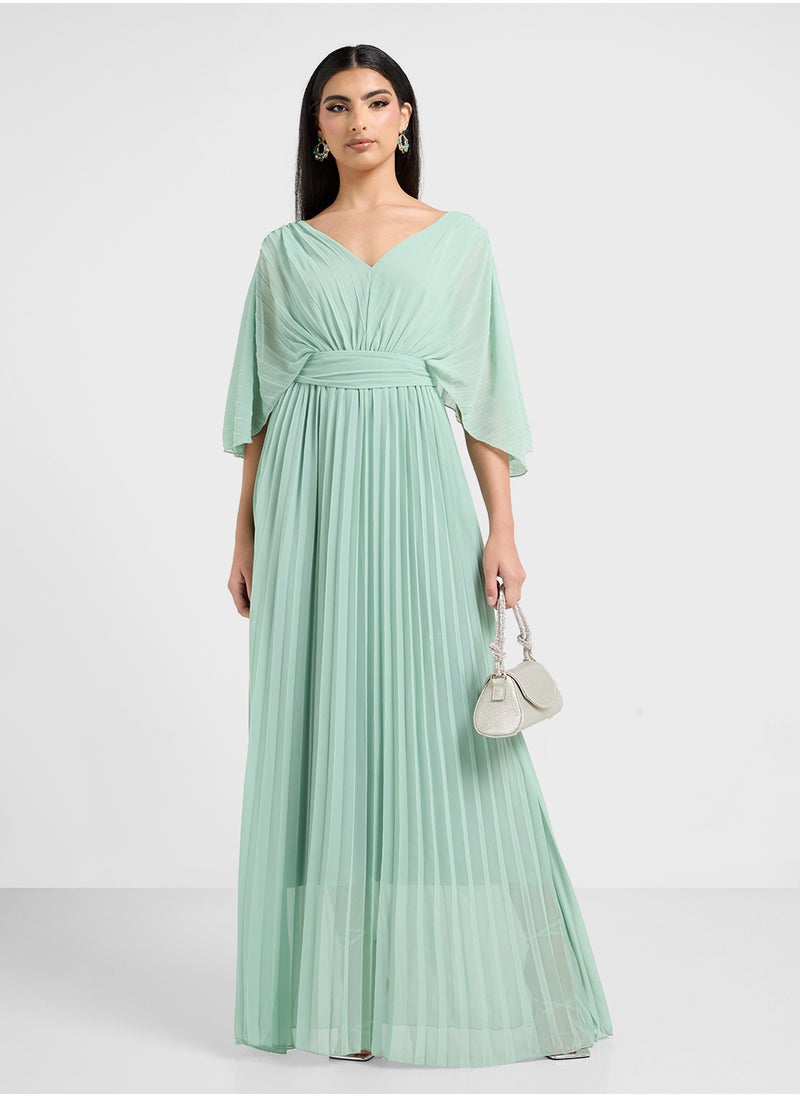 Pleated Dress With Batwing Sleeves