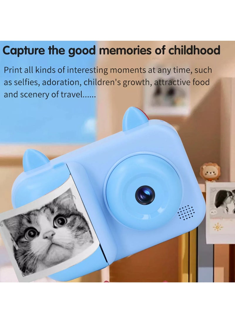 HD Mini Thermal Printing Digital Camera - Compact & Portable Blue Camera with Instant Photo Printing, Ideal for Travel, DIY Crafting & Instant Photography