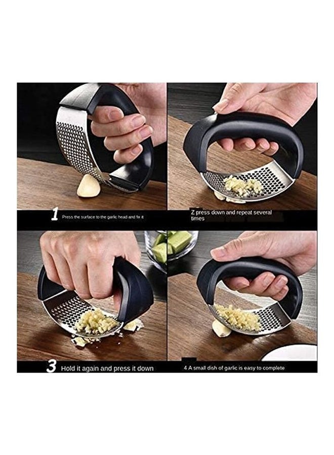 Stainless Steel Garlic Chopper With Handle Silver/Black 10cm