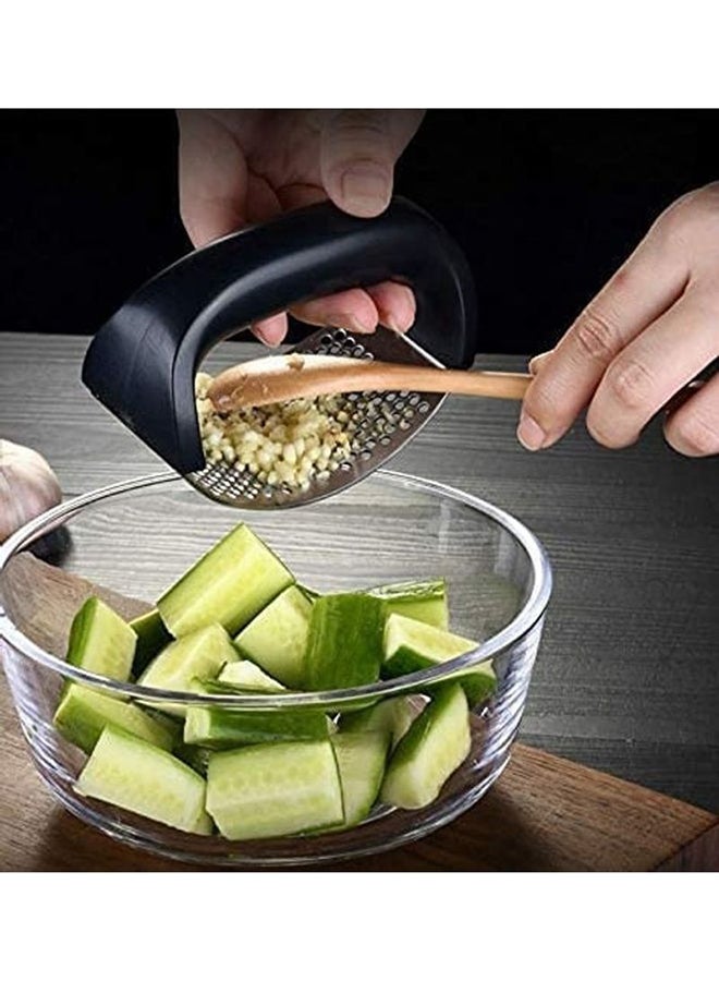 Stainless Steel Garlic Chopper With Handle Silver/Black 10cm