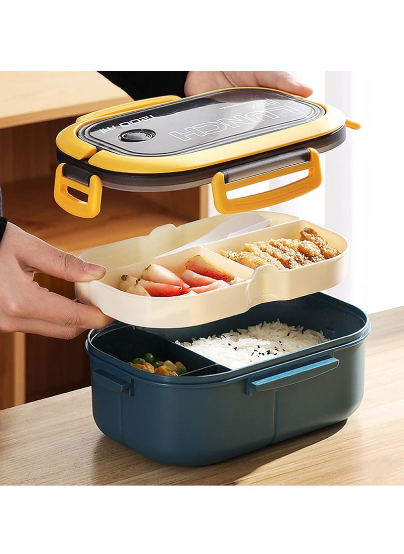 Portable Lunch Box Large Capacity Lunch Box Divided Bento Box Divided Lunch Box Fresh-keeping Box Microwave Friendly Design 1200ml (Blue)