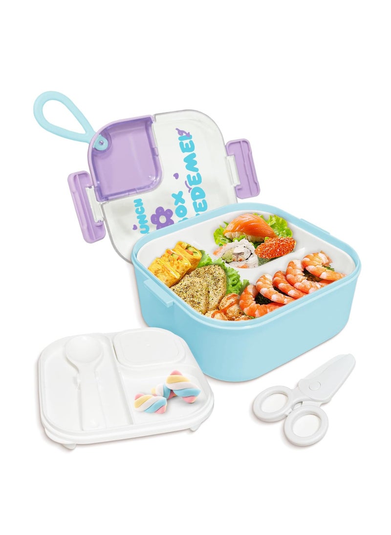 Lunch Box, Bento Box with Dividers, Salad Lunch Container with Portable Cutlery Set and Leak-proof Sauce Container (Blue)