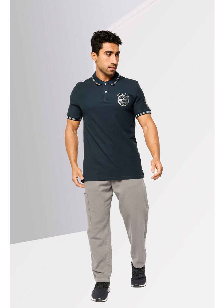 Men Sportswear Fit Short Sleeves Outdoor Polo Shirt, Navy