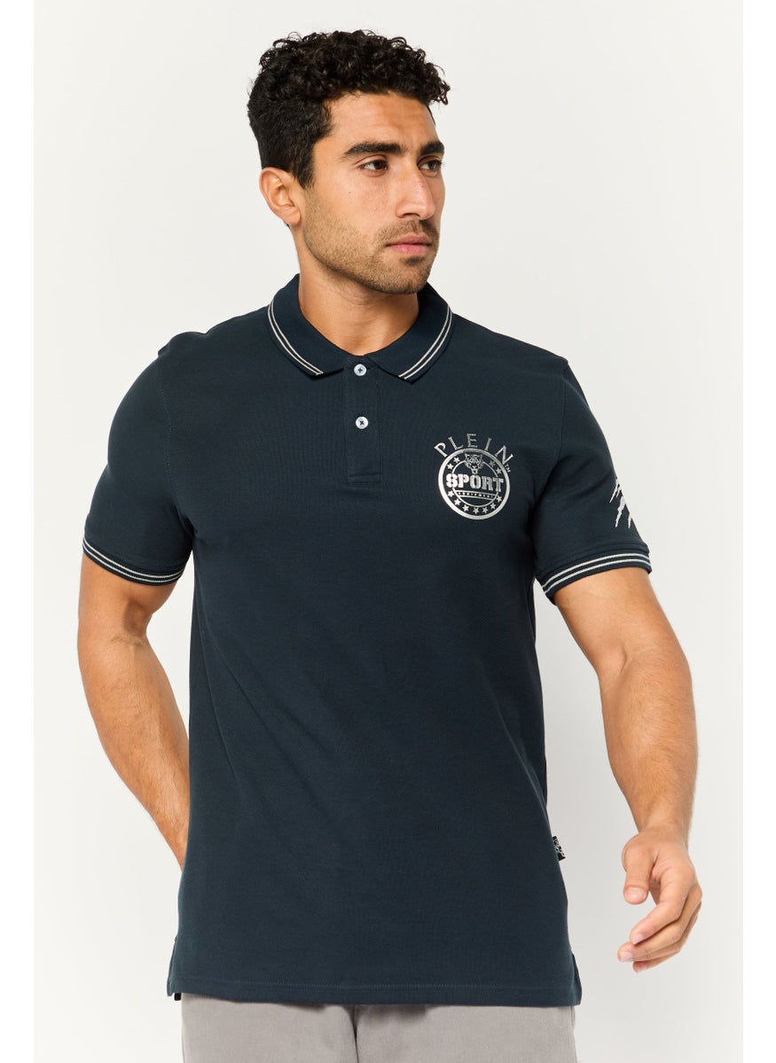 Men Sportswear Fit Short Sleeves Outdoor Polo Shirt, Navy