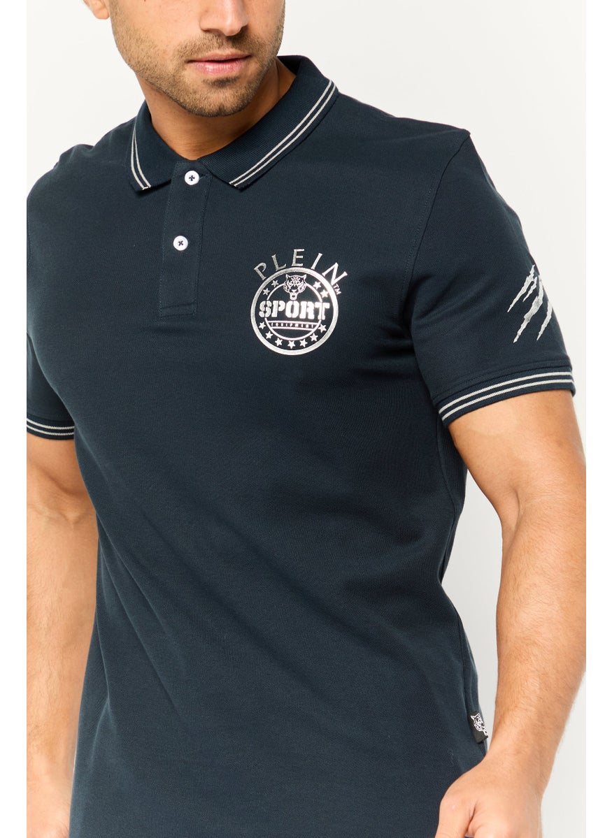 Men Sportswear Fit Short Sleeves Outdoor Polo Shirt, Navy